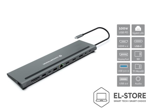 No name Stacja dokująca CONCEPTRONIC 12-1 USB-C->2xHDMI/3xUSB-A/DP/+ 18cm gr