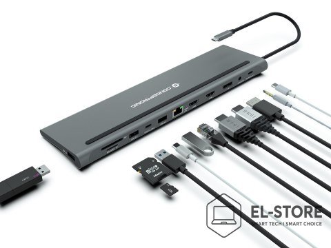 No name Stacja dokująca CONCEPTRONIC 12-1 USB-C->2xHDMI/3xUSB-A/DP/+ 18cm gr