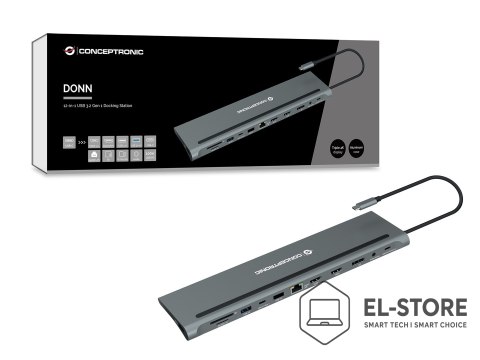 No name Stacja dokująca CONCEPTRONIC 12-1 USB-C->2xHDMI/3xUSB-A/DP/+ 18cm gr