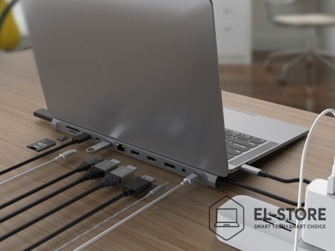 No name Stacja dokująca CONCEPTRONIC 12-1 USB-C->2xHDMI/3xUSB-A/DP/+ 18cm gr