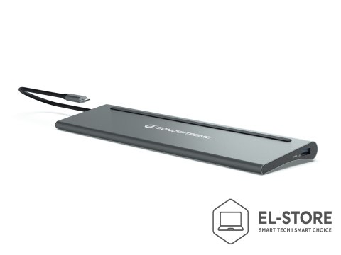 No name Stacja dokująca CONCEPTRONIC 12-1 USB-C->2xHDMI/3xUSB-A/DP/+ 18cm gr