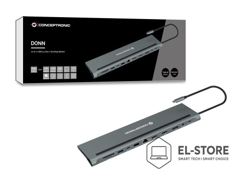 No name Stacja dokująca CONCEPTRONIC 12-1 USB-C->2xHDMI/3xUSB-A/DP/+ 18cm gr
