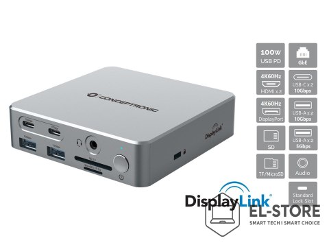 No name Stacja dokująca CONCEPTRONIC 15-1 USB-C->2xHDMI/2xUSB-C/4xUSB-A/+80W si