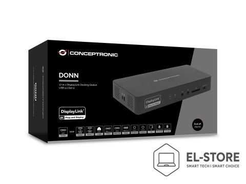 No name Stacja dokująca Conceptronic 17-1 USB-C->HDMI DP 4K/60Hz GbE USB-C bk