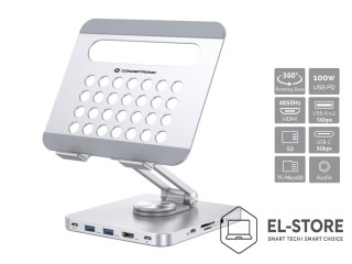 No name Uchwyt na tablet CONCEPTRONIC ze stacją dokującą 8 w 1 srebrny