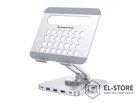 No name Uchwyt na tablet CONCEPTRONIC ze stacją dokującą 8 w 1 srebrny