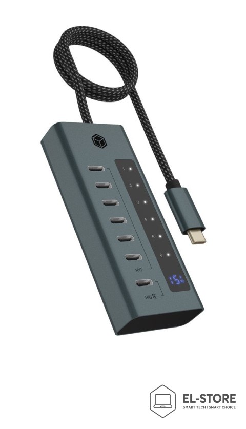 RAIDSONIC ICY BOX IB-HUB1457-C31 USB 3.2 Gen 1 (3.1 Gen 1) Type-C 10000 Mbit/s Niebieski, Szary