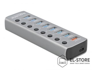 DELOCK DeLOCK Hub USB 5 Gbps z 7 Portami + 1 Portem ładowania + 1 Portem USB-C PD 3.0 z przełącznikiem i podświetleniem