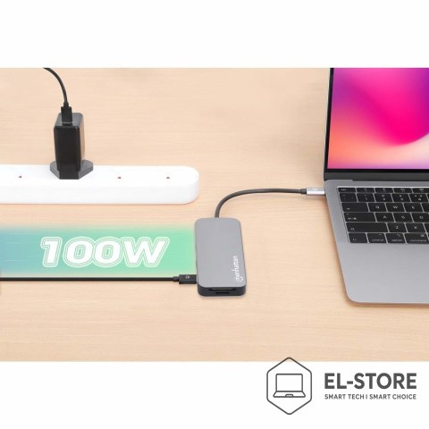 Manhattan Stacja dokująca MANHATTAN USB-C 8 w 1 z zasilaniem USB 3.2 Gen 1 Type-C męski na żeński HDMI, trzy porty USB-A, gigabitowy port 