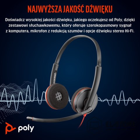 POLY Słuchawki Poly Blackwire 3220 Stereo USB-C Black Headset +USB-C/A Adapter (Box) 8X228AA