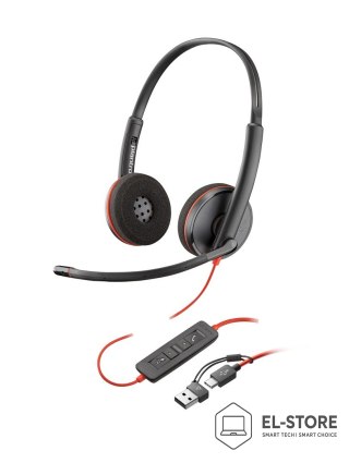 POLY Słuchawki Poly Blackwire 3220 Stereo USB-C Headset +USB-C/A Adapter Retail Packaging
