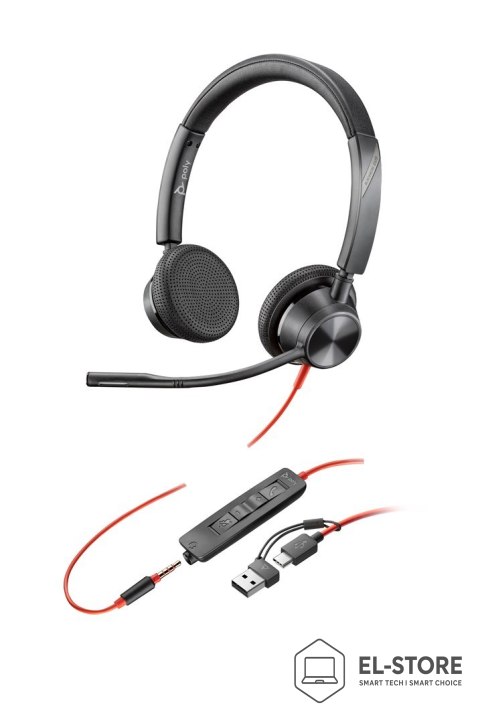 POLY Słuchawki Poly Blackwire 3325 Stereo USB-C Headset +3.5mm Plug +USB-C/A Adapter 8X221AA