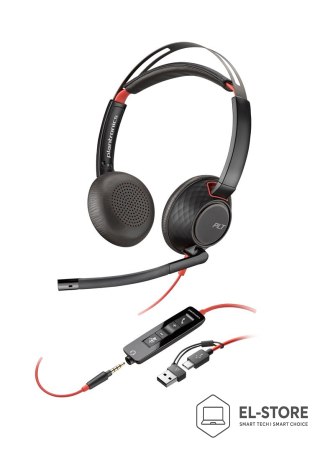POLY Słuchawki Poly Blackwire 5220 Stereo USB-C Headset +3.5mm Plug +USB-C/A Adapter Retail Packaging