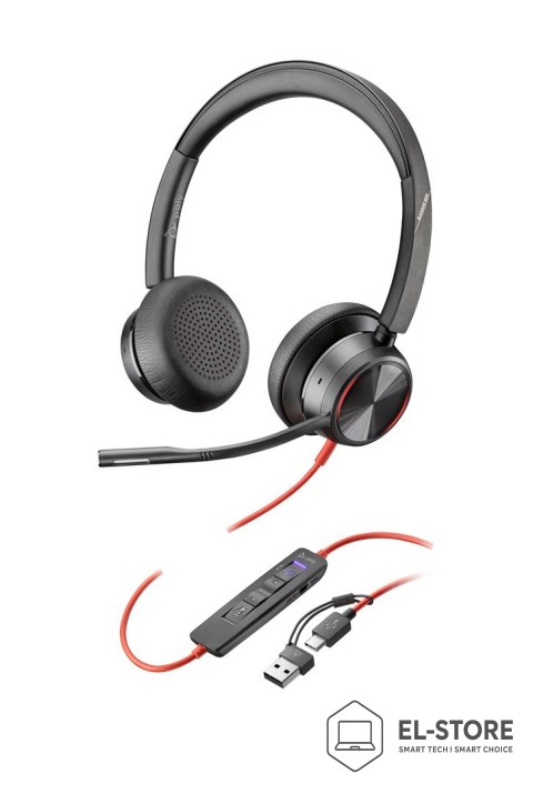 POLY Zestaw słuchawkowy POLY Blackwire 8225 Stereo 8X225AA USB-C z certyfikatem Microsoft Teams + przejściówka USB-C/A