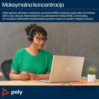 POLY Zestaw słuchawkowy POLY Blackwire 8225 Stereo 8X225AA USB-C z certyfikatem Microsoft Teams + przejściówka USB-C/A