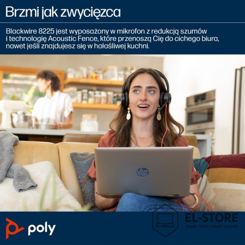 POLY Zestaw słuchawkowy POLY Blackwire 8225 Stereo 8X225AA USB-C z certyfikatem Microsoft Teams + przejściówka USB-C/A