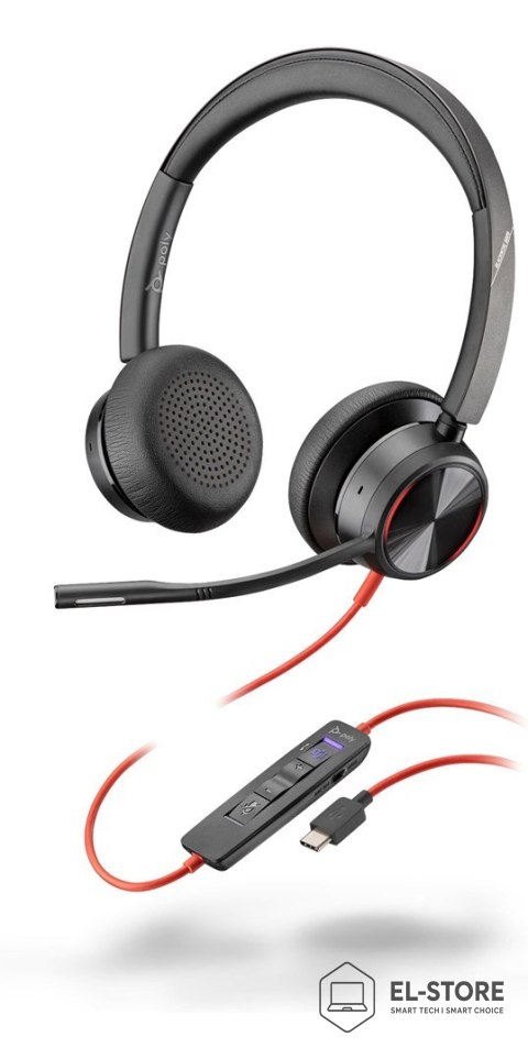 POLY Zestaw słuchawkowy POLY Blackwire 8225 Stereo 8X225AA USB-C z certyfikatem Microsoft Teams + przejściówka USB-C/A