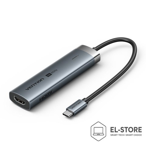 Vention Hub 5w1 Vention USB-C 100W PD 5Gbps 4K@60Hz srebrny