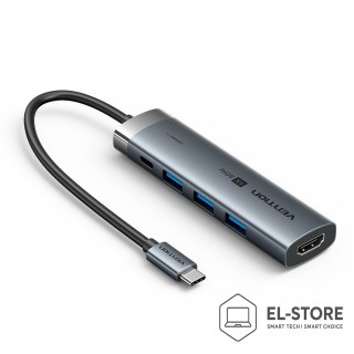Vention Hub 5w1 Vention USB-C 100W PD 5Gbps 4K@60Hz srebrny