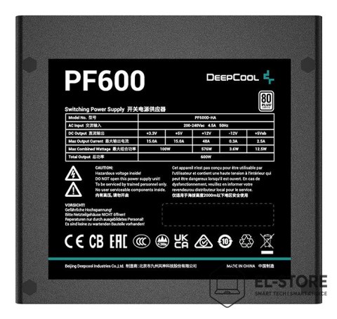 DEEPCOOL Zasilacz DeepCool PF600 600W 80 Plus