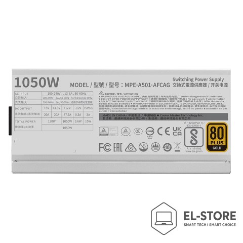 No name Cooler Master MWE Gold 1050 V2 ATX 3.1 White Edition moduł zasilaczy 1050 W 24-pin ATX Biały