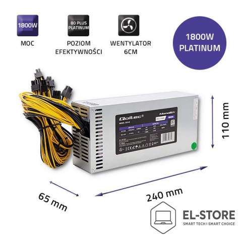 Qoltec QOLTEC ZASILACZ PCI-E 1800W | 80 PLUS PLATINUM | GAMING MINER