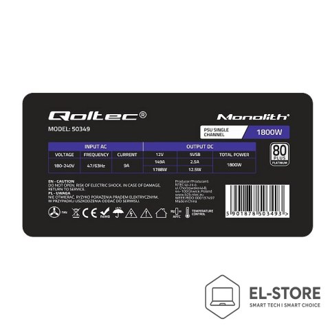 Qoltec QOLTEC ZASILACZ PCI-E 1800W | 80 PLUS PLATINUM | GAMING MINER