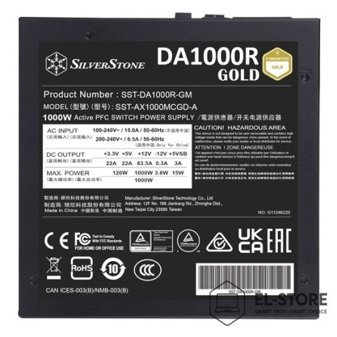 SilverStone Silverstone DA1000R Gold moduł zasilaczy 1000 W 20+4 pin ATX ATX Czarny