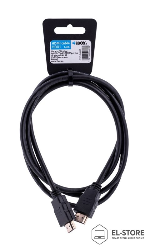 IBOX Kabel IBOX FULLHD HD01 1,5M 1.4V 13C+1 ITVFHD0115 (HDMI M - HDMI M; 1,5m; kolor czarny)