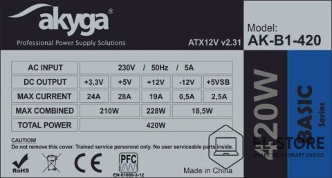 Akyga Zasilacz Akyga AK-B1-420 (420 W; Pasywne; 120 mm)