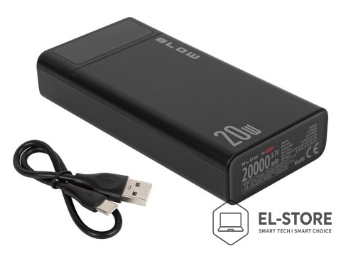 BLOW BLOW POWER BANK 20000MAH QC+PD 20W + LIGHTNING CZARNY PB20E