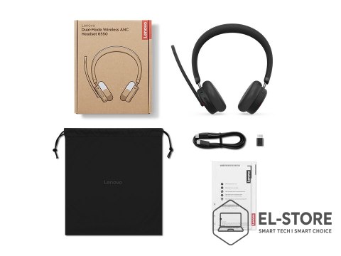 Lenovo Lenovo 6550 Zestaw słuchawkowy Bezprzewodowy Opaska na głowę Biuro/centrum telefoniczne USB Type-C Bluetooth Czarny