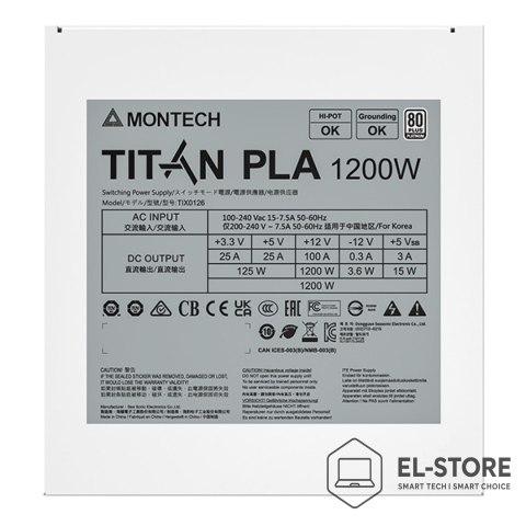 Montech Zasilacz Montech Titan PLA 1200W - 80 PLUS & Cybenetics Platinum, modular, PCIe 5.1 - 1200 Watt