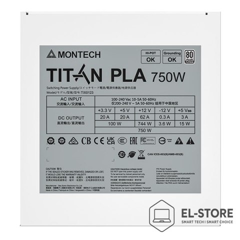Montech Zasilacz Montech Titan PLA 750W - 80 PLUS & Cybenetics Platinum, modularny, PCIe 5.1 - 750 Watt
