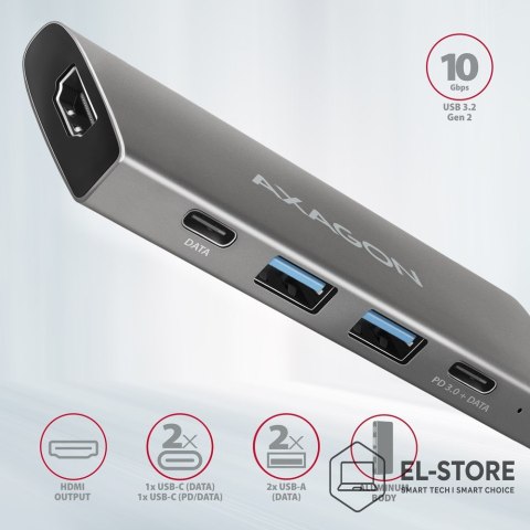AXAGON AXAGON HMC-5G21 USB-HUB 2x USB-A + 2x USB-C + HDMI 4K/30Hz, USB-C 3,1 - 13cm