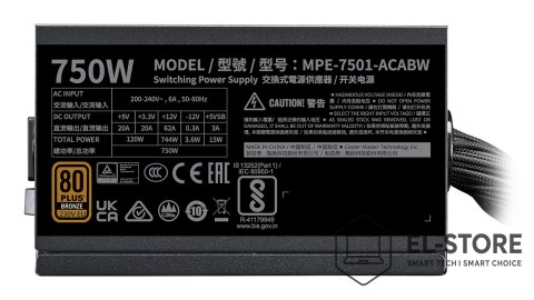 Cooler Master Cooler Master MWE Bronze 750 V3 230V moduł zasilaczy 750 W 24-pin ATX ATX Czarny