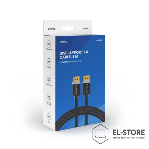 SAVIO SAVIO KABEL DISPLAYPORT M - DISPLAYPORT M, V1.4, 3M, CZARNY, CL-176