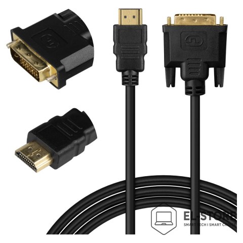 SAVIO SAVIO KABEL HDMI 19PIN MĘSKI - DVI 18+1 MĘSKI 1,8M CZARNY ZŁOTE KOŃCÓWKI CL-212