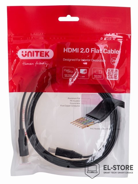 UNITEK UNITEK KABEL HDMI 2.0 4K60HZ, PŁASKI, 2M, C11063BK-2M