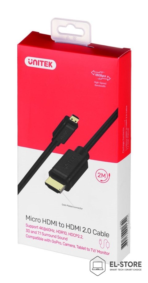 UNITEK UNITEK KABEL MICRO HDMI-HDMI 2.0,4K60HZ,2M, Y-C182