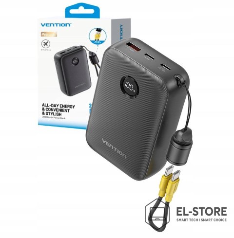 Vention Powerbank Vention 20000mAh 2 x USB-C 1x USB-A z wyświetlaczem 22,5W czarny