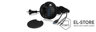 RAIDSONIC ICY BOX IB-HUB1430 gniazdko elektryczne Czarny