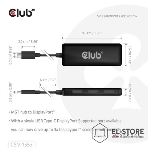Club 3D CLUB3D CSV-1553 huby i koncentratory USB Type-C Czarny