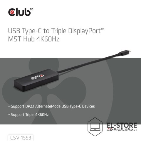 Club 3D CLUB3D CSV-1553 huby i koncentratory USB Type-C Czarny