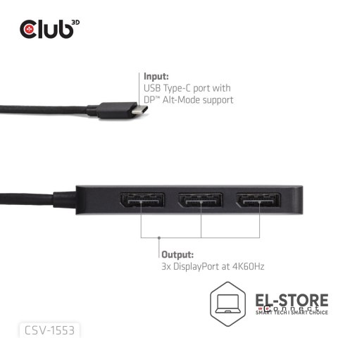 Club 3D CLUB3D CSV-1553 huby i koncentratory USB Type-C Czarny