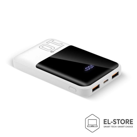 EverActive EVERACTIVE POWERBANK 10 000MAH, 2X USB, 1X USB-C 22,5W, QC4+, WYŚWIETLACZ LCD, BIAŁY EB-10Q