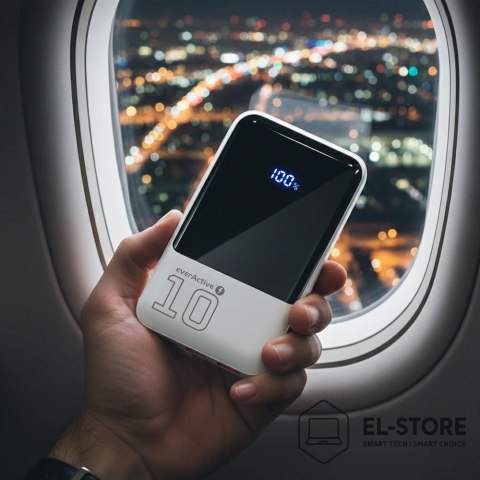 EverActive EVERACTIVE POWERBANK 10 000MAH, 2X USB, 1X USB-C 22,5W, QC4+, WYŚWIETLACZ LCD, BIAŁY EB-10Q