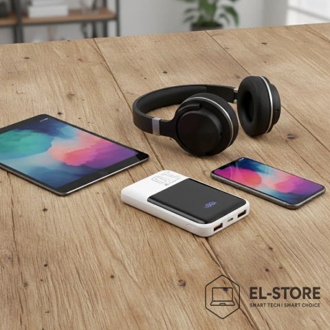 EverActive EVERACTIVE POWERBANK 10 000MAH, 2X USB, 1X USB-C 22,5W, QC4+, WYŚWIETLACZ LCD, BIAŁY EB-10Q