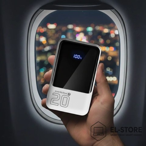 EverActive EVERACTIVE POWERBANK 20 000MAH, 2X USB, 1X USB-C 22,5W, QC4+, WYŚWIETLACZ LCD, BIAŁY EB-20Q