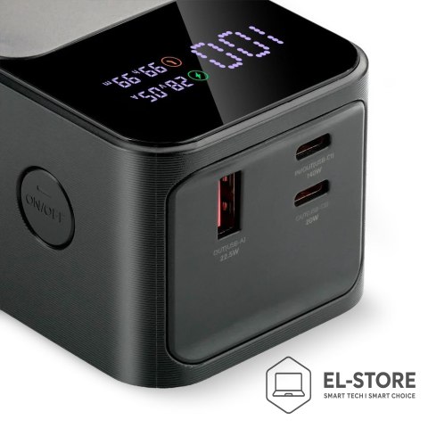 EverActive EVERACTIVE POWERBANK 27 000MAH, 1X USB, 2X USB-C, 162,5W, QC4+, WBUDOWANA LATARKA, WYŚWIETLACZ LCD, CZARNY EB-27Q